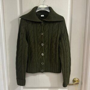 Vintage J. Crew Women Green Cable Cardigan Cashmere Wool Blend Size Small